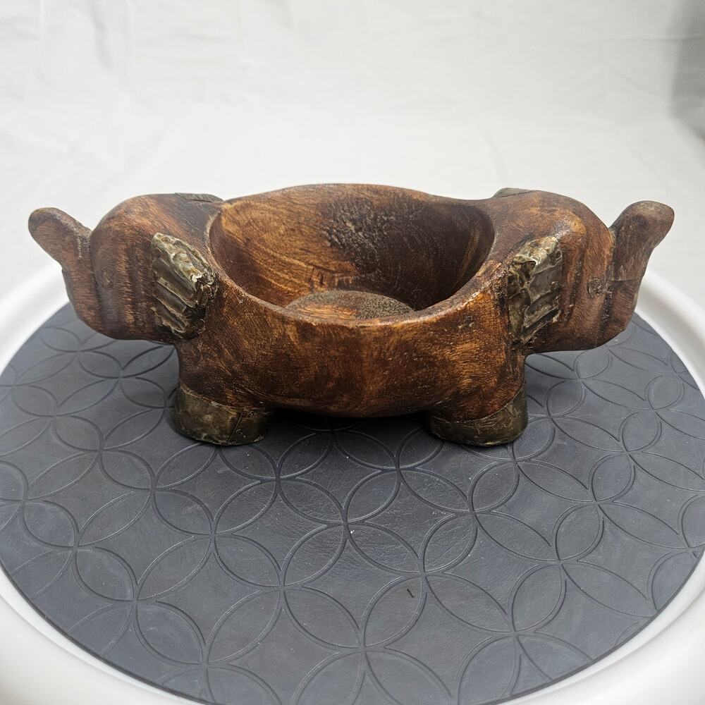 Vintage 40's Hand Carved Wooden Elephant, Trinket Dish
